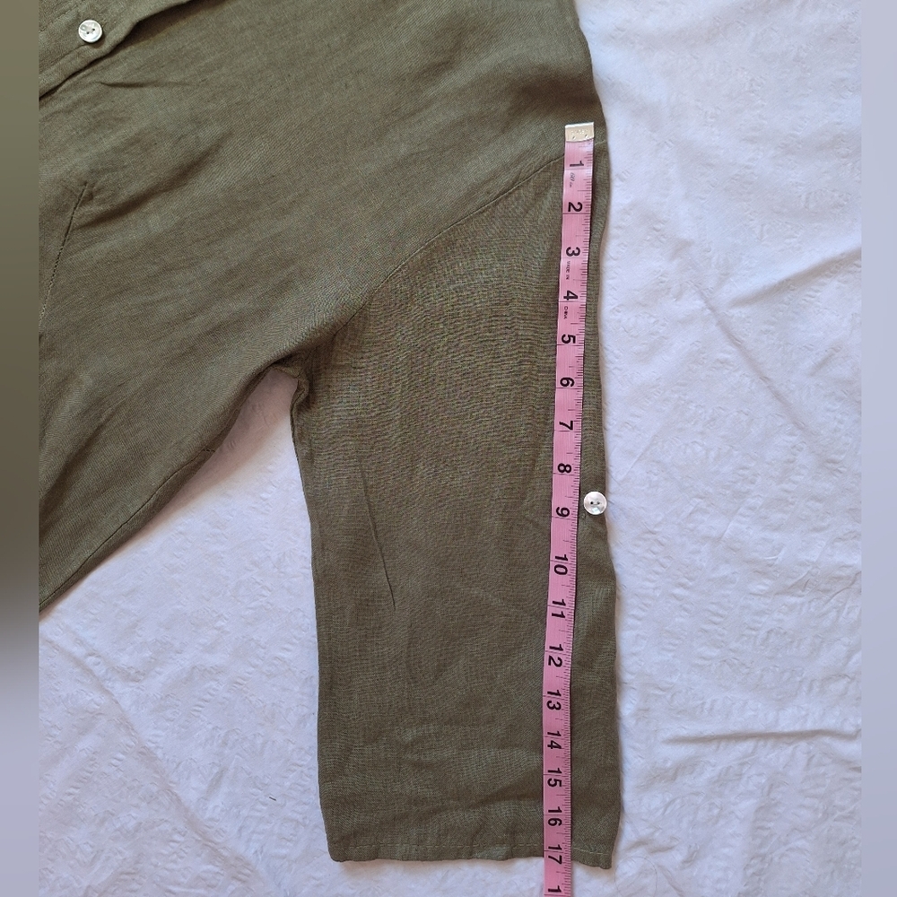 NWT ELENA BALDI LINEN Chic Olive Green Button-Up Midi Dress made Italy - Picture 6 of 8